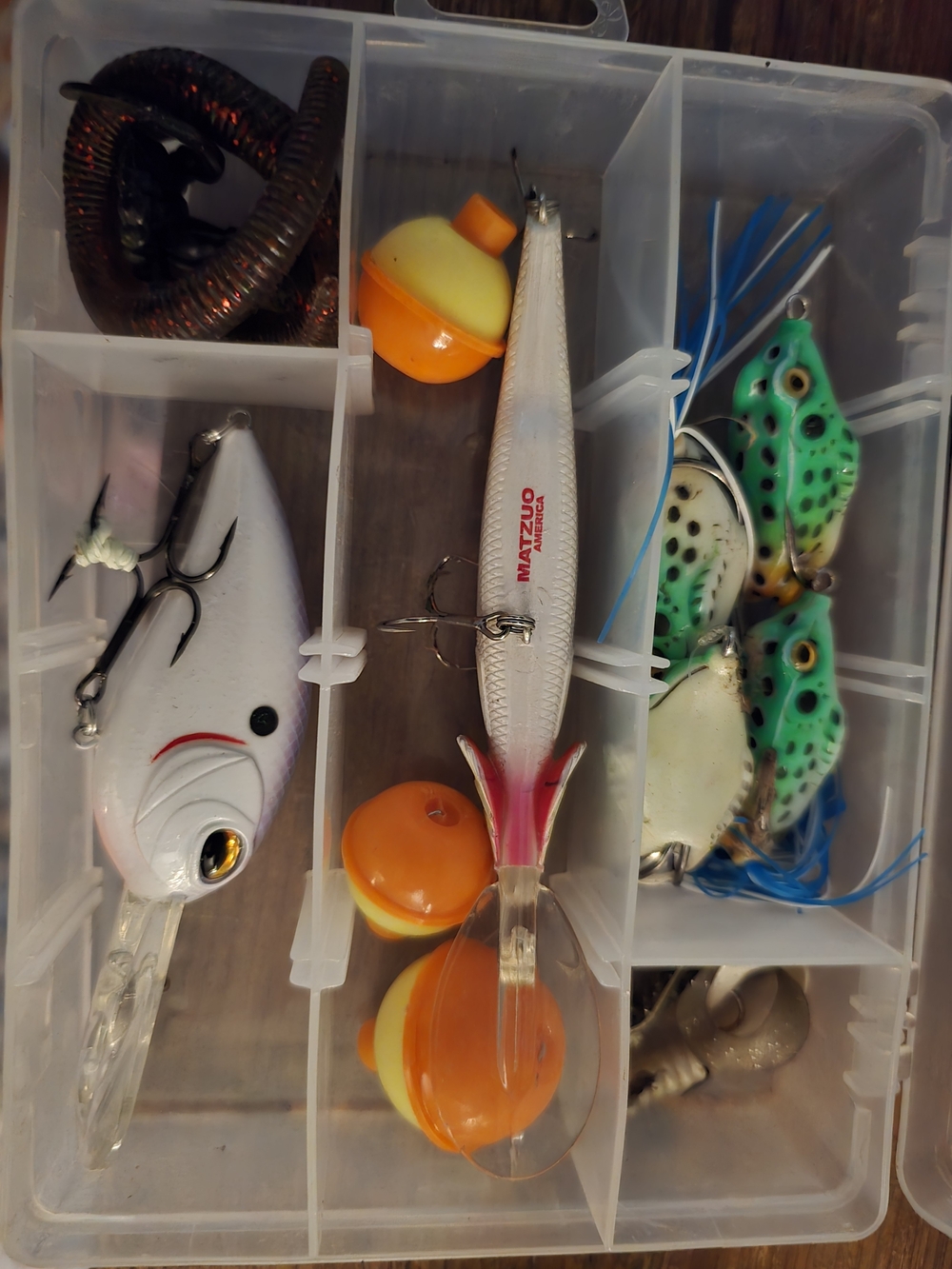 Assorted Fishing Lures and Baits with Small Tackle Box